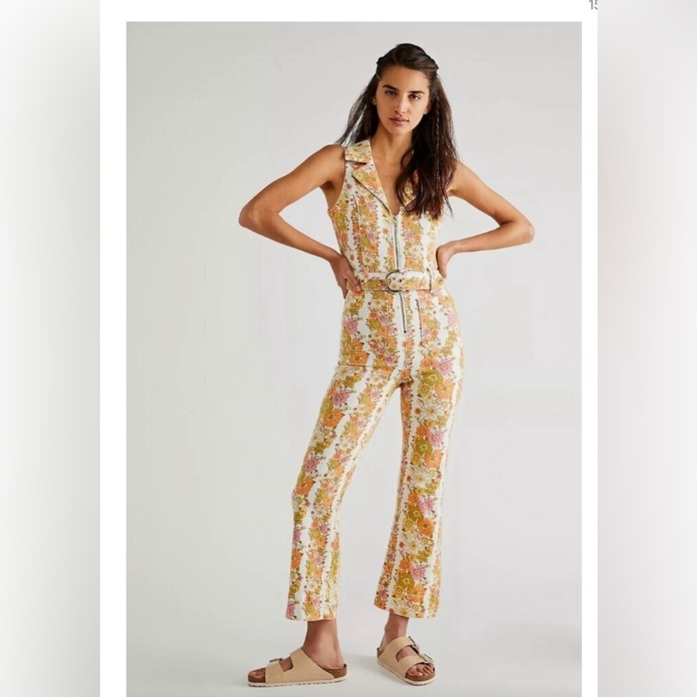 Show Me Your Mumu Jacksonville Cropped Jumpsuit Groovy Blooms Stripe Womens S